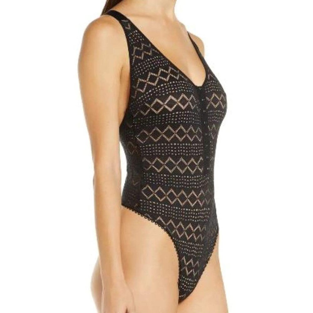 NEW Free People Thank You Never Bodysuit Geometric Lace Tank Crisscross Back - Picture 5 of 5